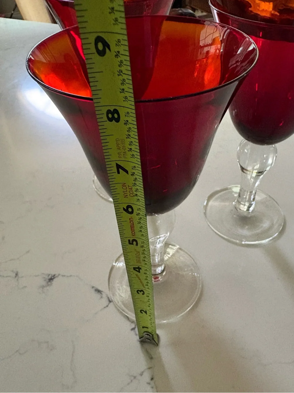 Red Stemmed Wine Glasses - Set of 3